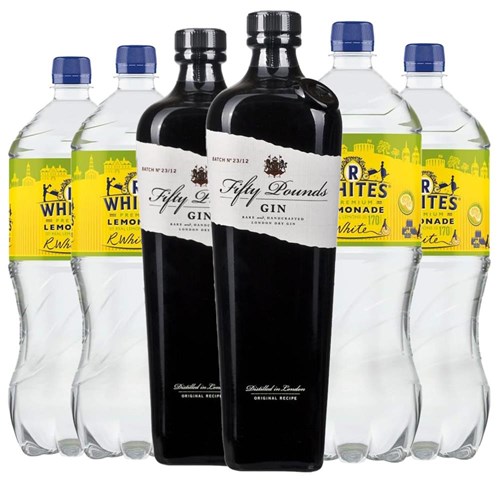 Case of 6 with Fifty Pounds Gin 70cl and R. White’s Lemonade | Spirit & Mixer Set